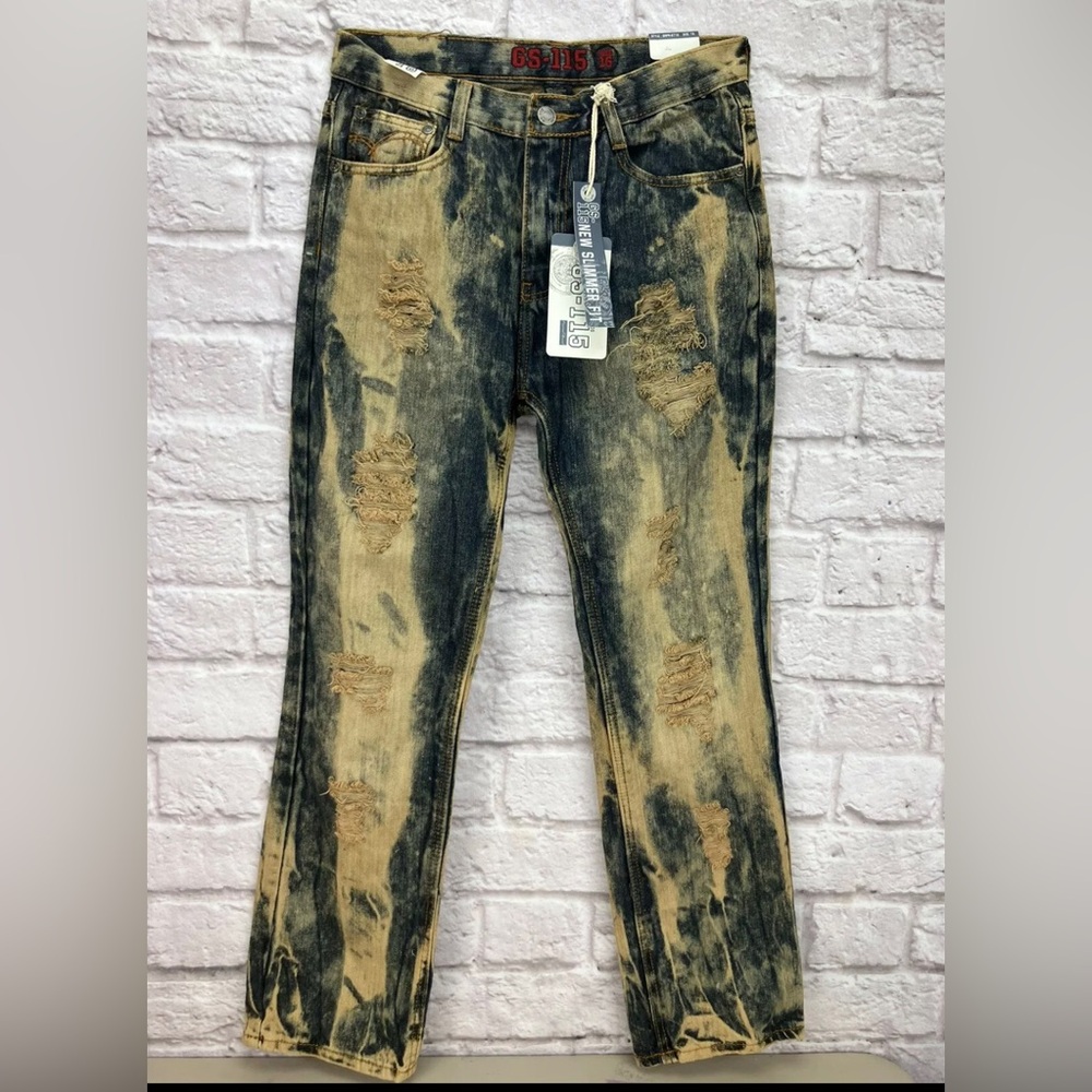GS-115 Denim Distressed  Rip & Repair Splattered Stretch Jeans Slim  Sz 16